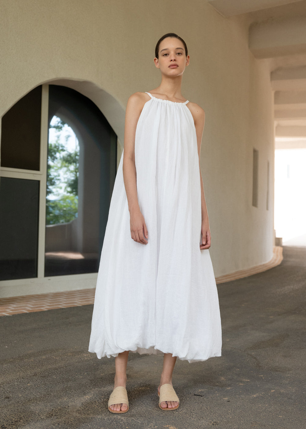 linen balloon dress Flowy Voluminous Maxi Linen Dress With Belt, Plus Size Baggy Balloon Dress, Brown Melange Modest Linen Dress, Asymmetric Summer Abaya Dress