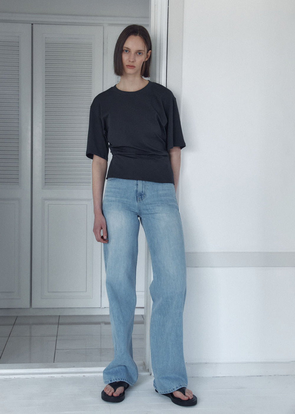 SIDE TUCKED JERSEY TOP_ASH BLACK