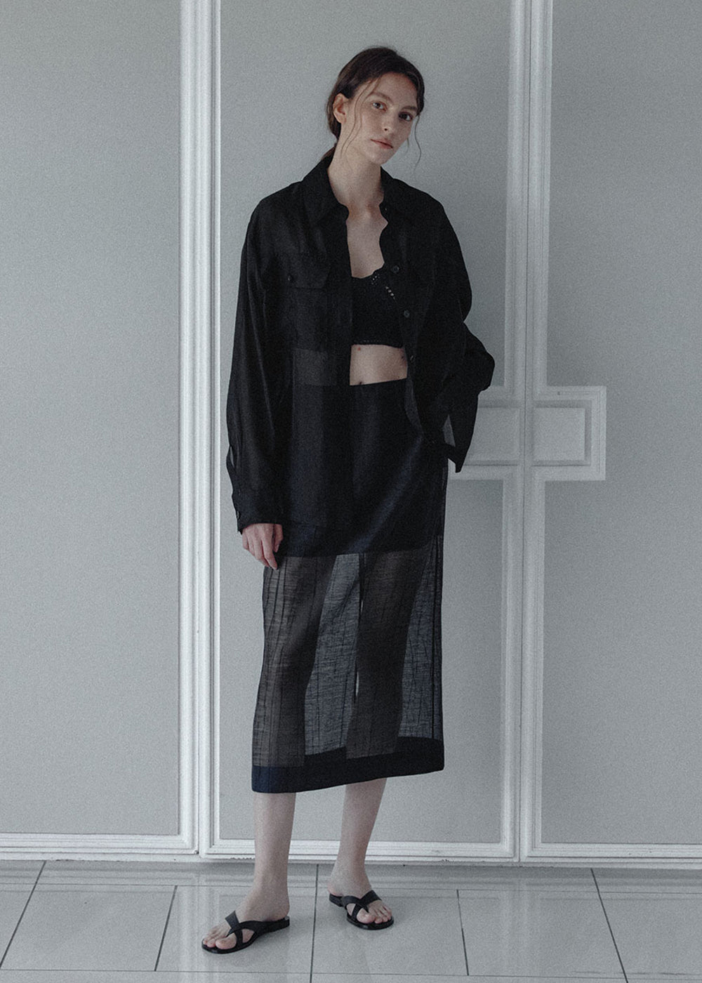 SHEER POCKET BLOUSE_BLACK