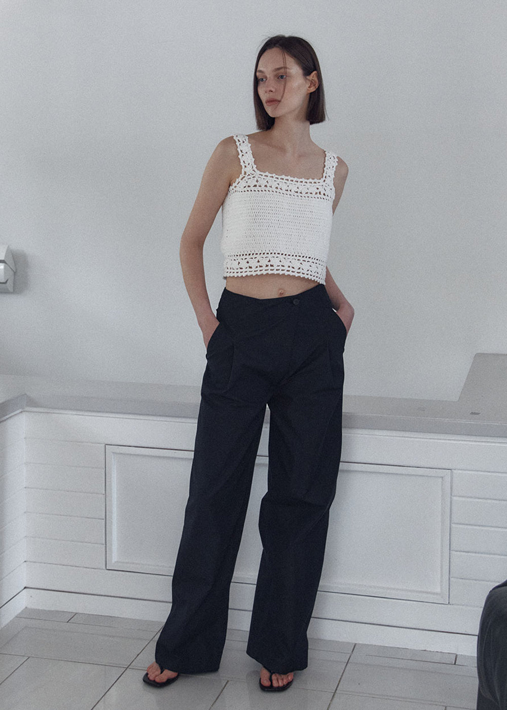 COTTON WIDE WRAPPED PANTS_DARK NAVY