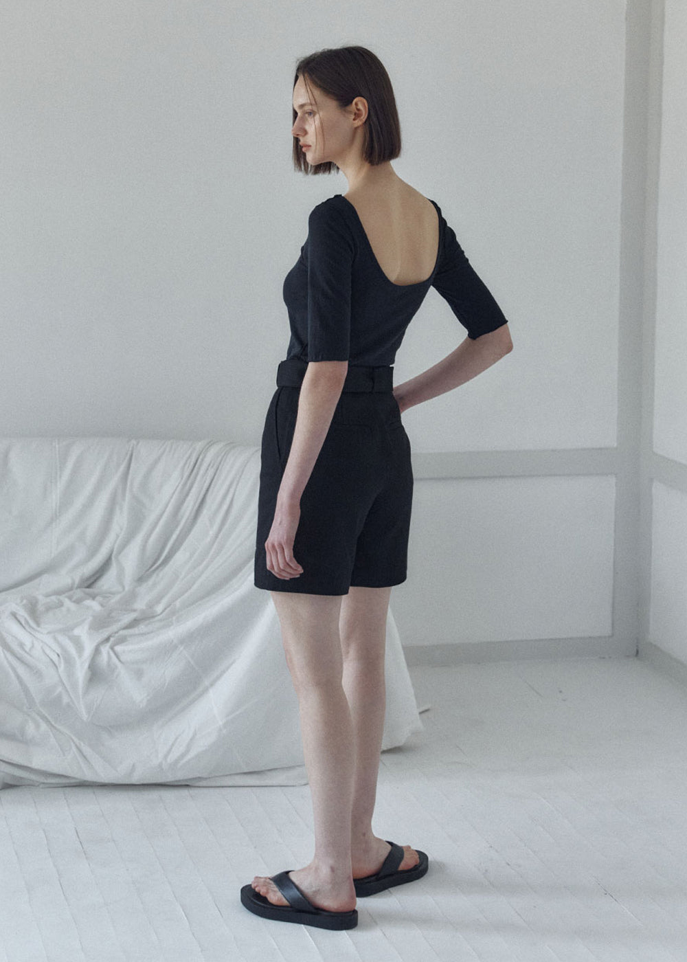 LETTUCE-EDGE JERSEY TOP_BLACK
