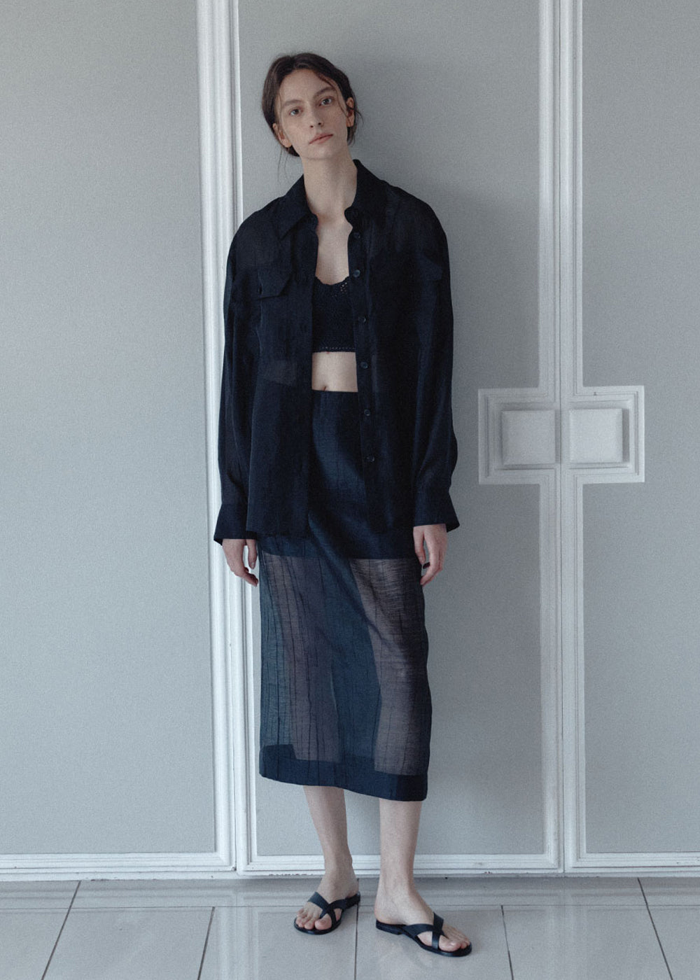 SHEER POCKET BLOUSE_BLACK