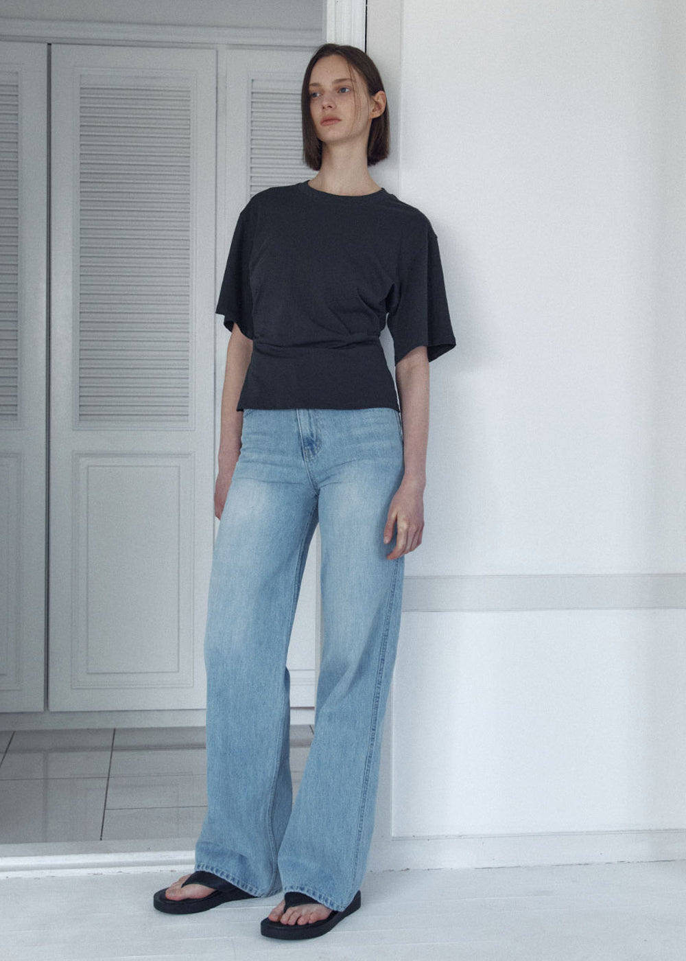 SIDE TUCKED JERSEY TOP_ASH BLACK