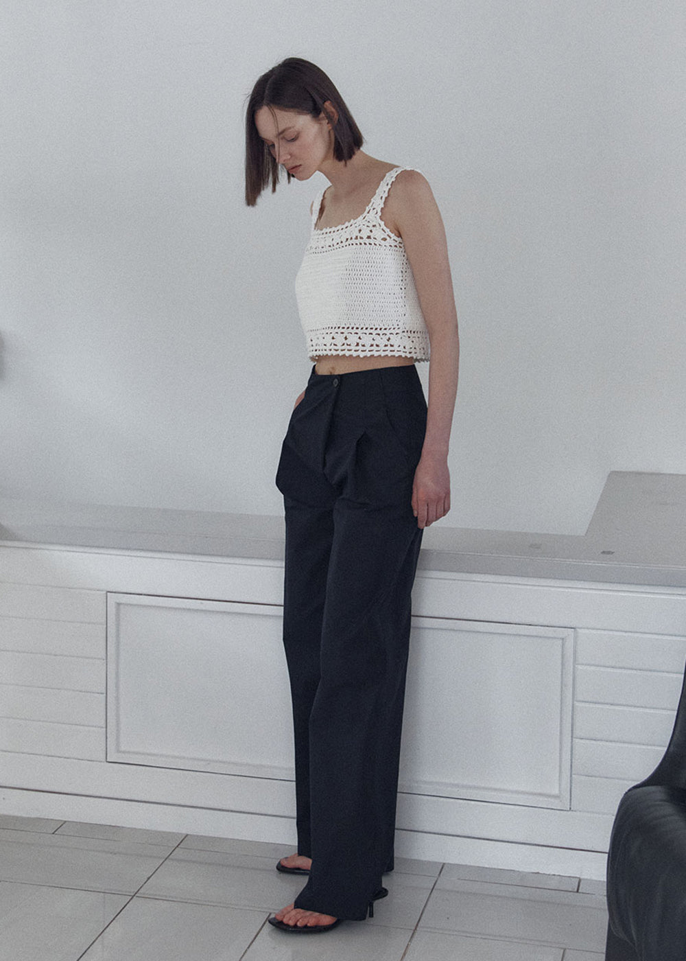 COTTON WIDE WRAPPED PANTS_DARK NAVY