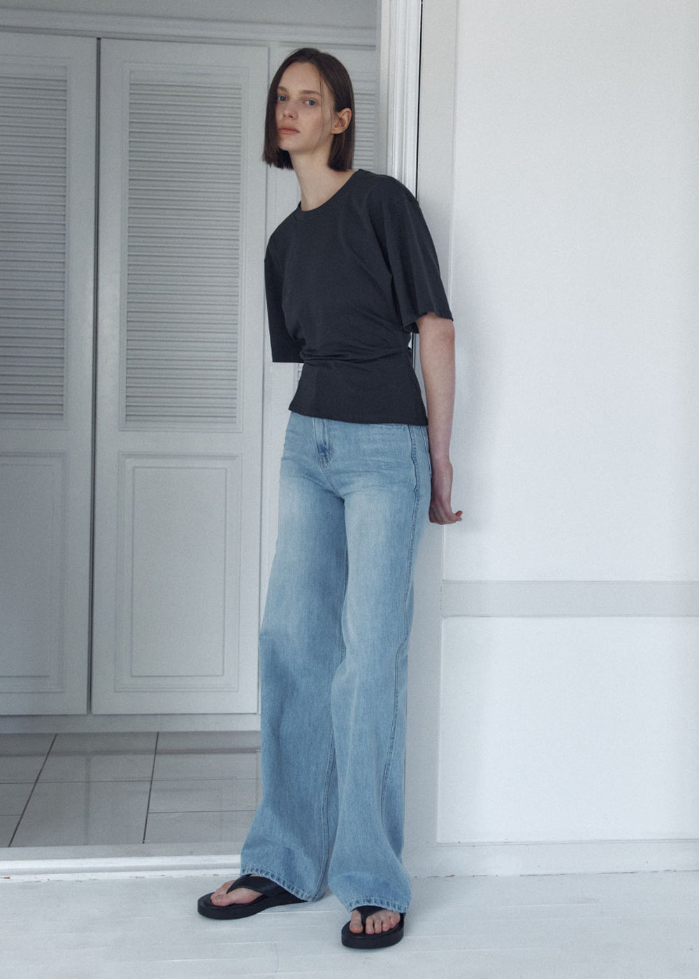 SIDE TUCKED JERSEY TOP_ASH BLACK