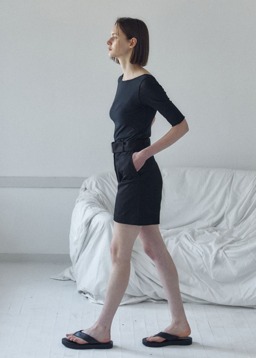 LETTUCE-EDGE JERSEY TOP_BLACK