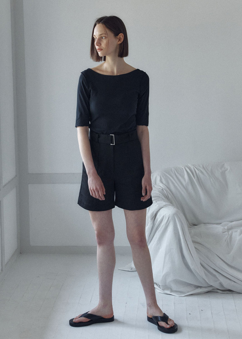 LETTUCE-EDGE JERSEY TOP_BLACK
