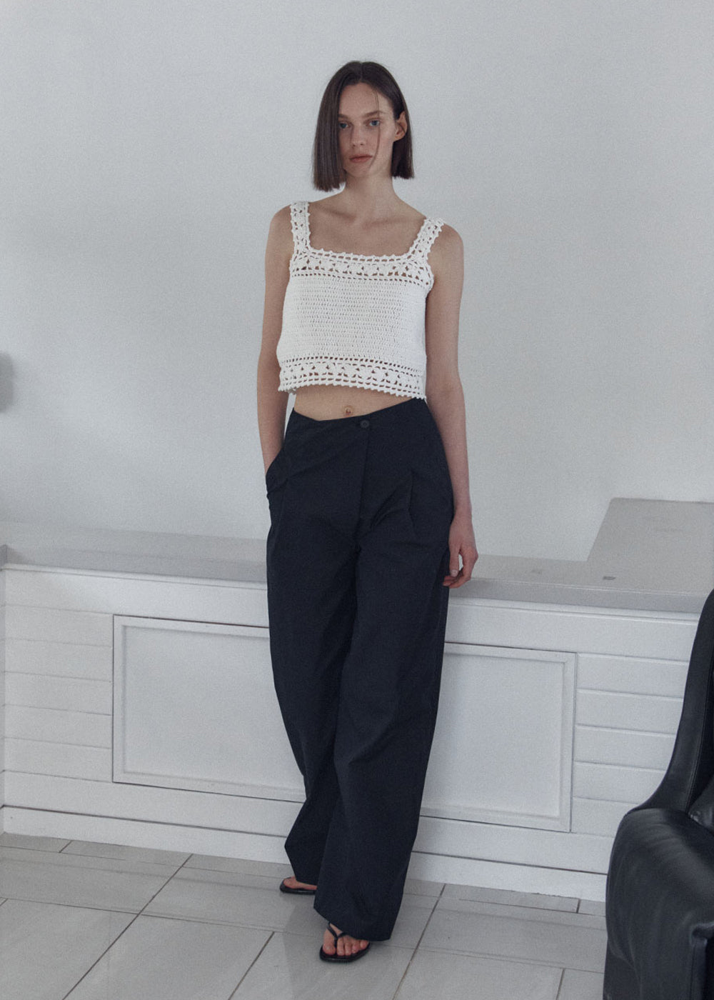 COTTON WIDE WRAPPED PANTS_DARK NAVY