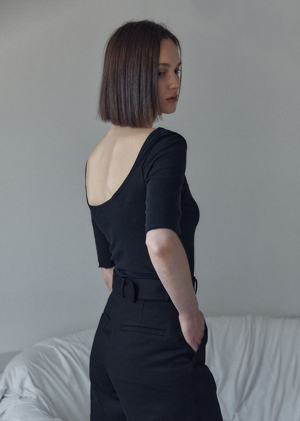 LETTUCE-EDGE JERSEY TOP_BLACK