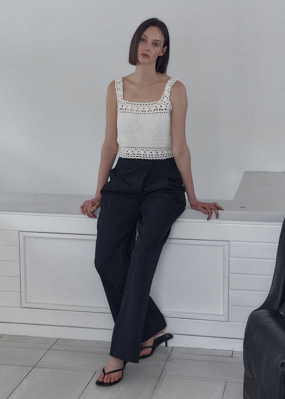 COTTON WIDE WRAPPED PANTS_DARK NAVY
