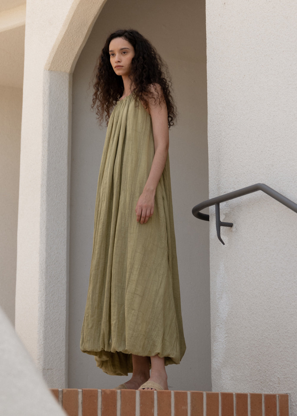 green linen halter dress FORTUNATE ONE Isla Linen Halter Maxi Dress Green main image 1