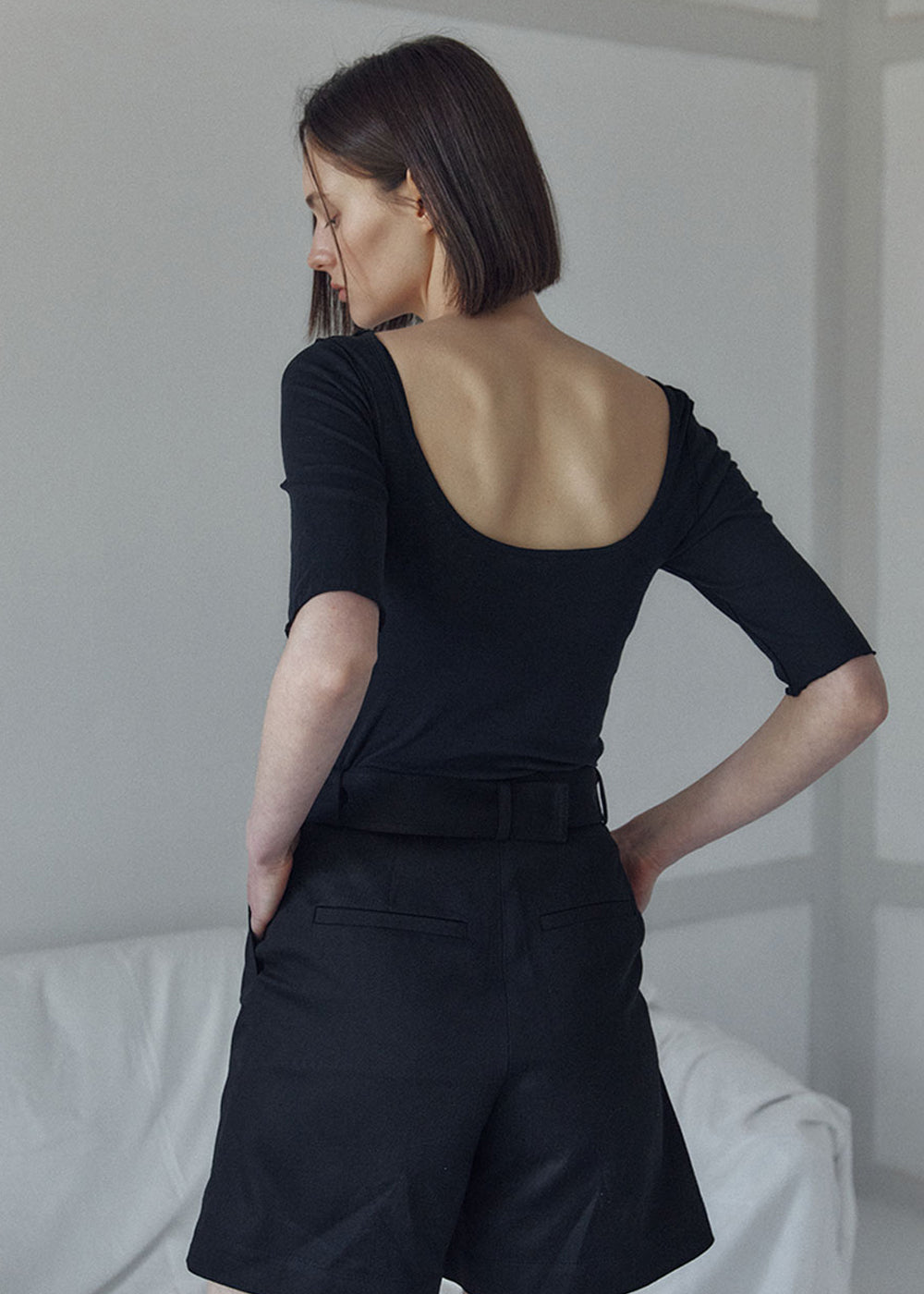 LETTUCE-EDGE JERSEY TOP_BLACK