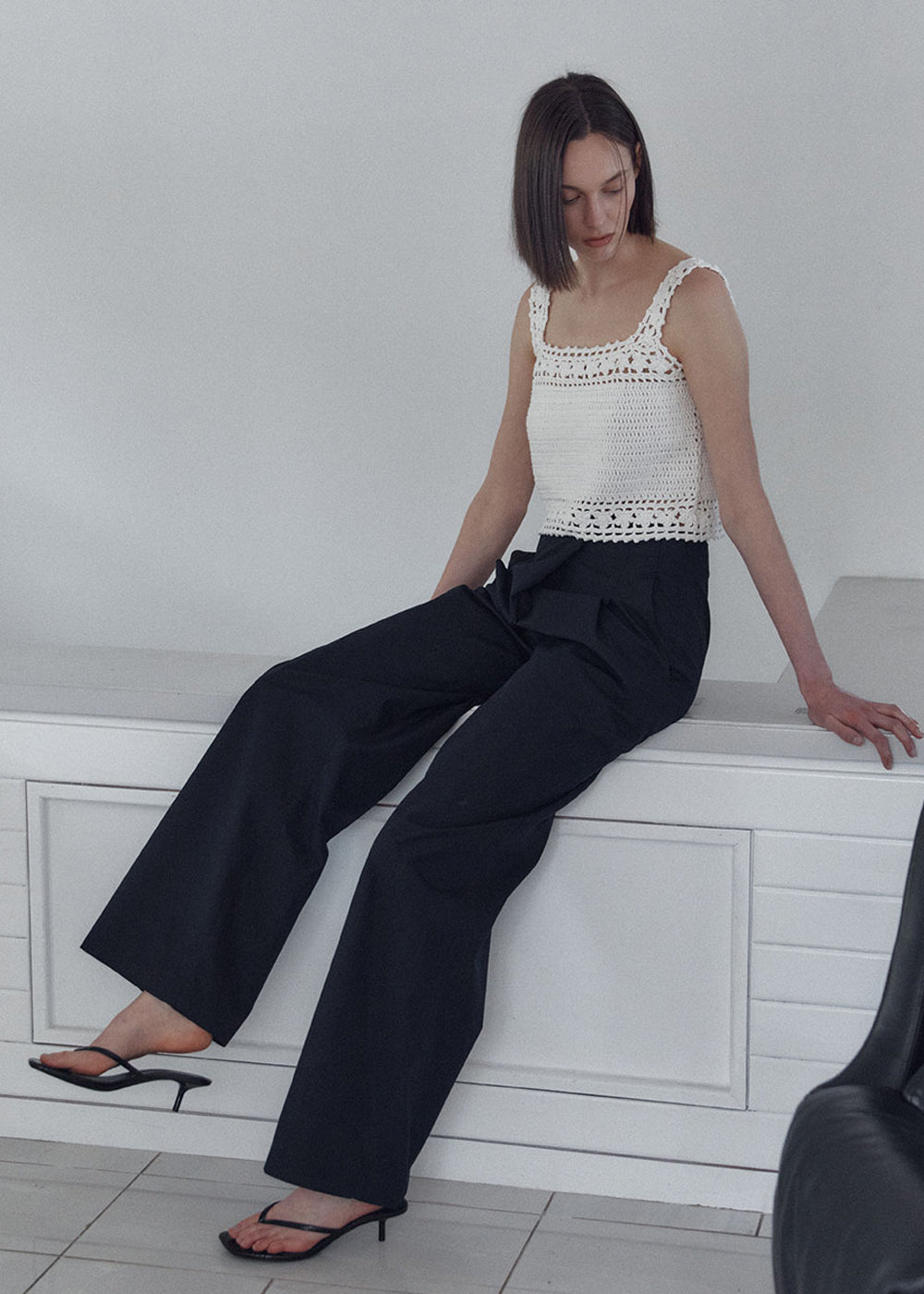 COTTON WIDE WRAPPED PANTS_DARK NAVY