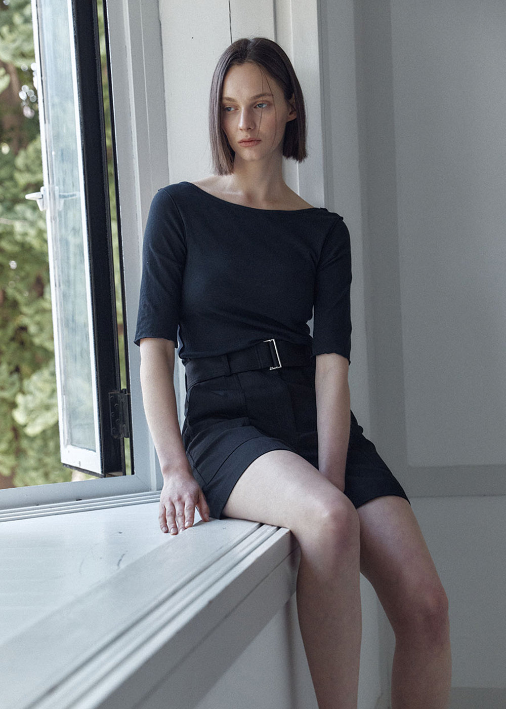LETTUCE-EDGE JERSEY TOP_BLACK