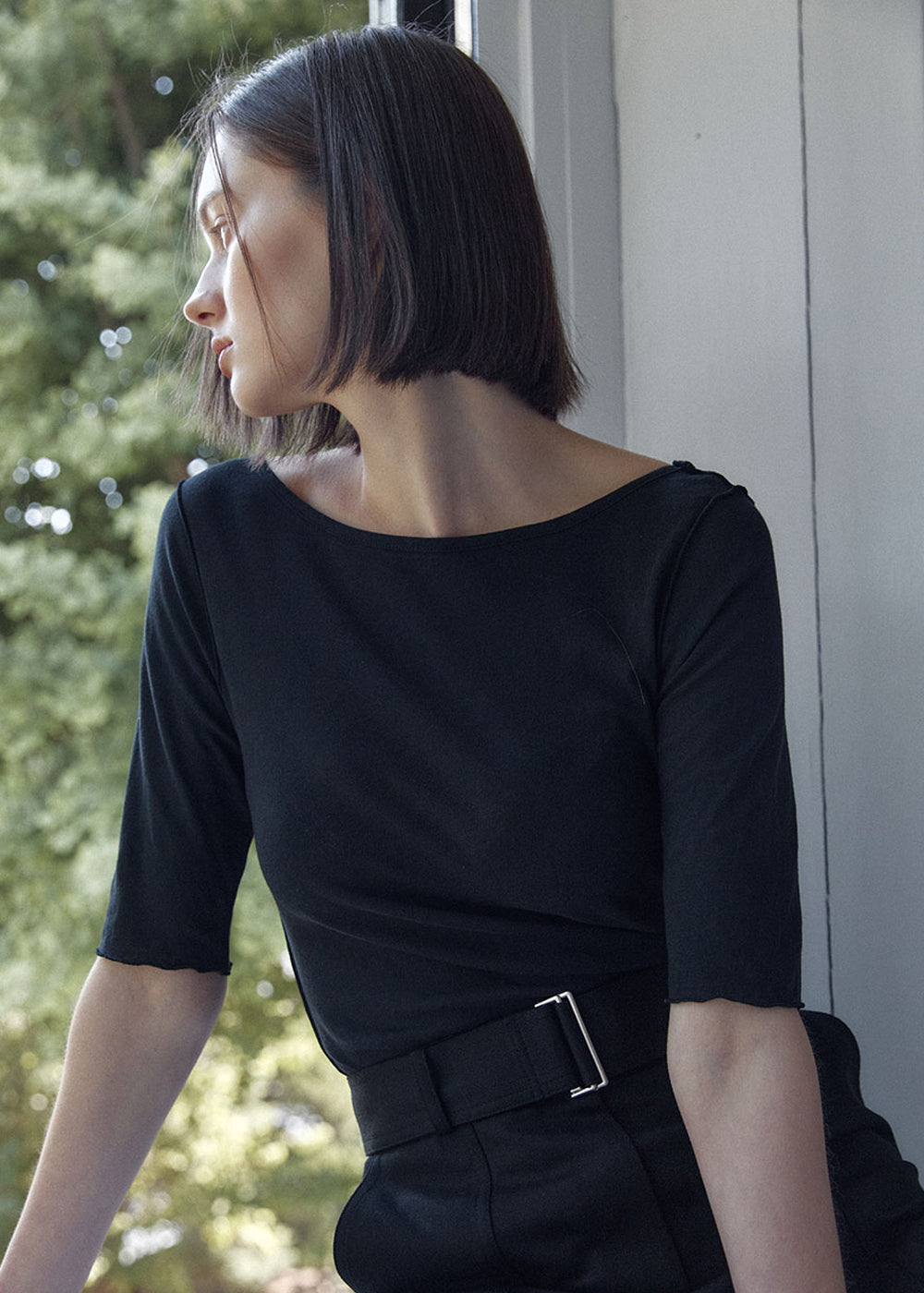 LETTUCE-EDGE JERSEY TOP_BLACK