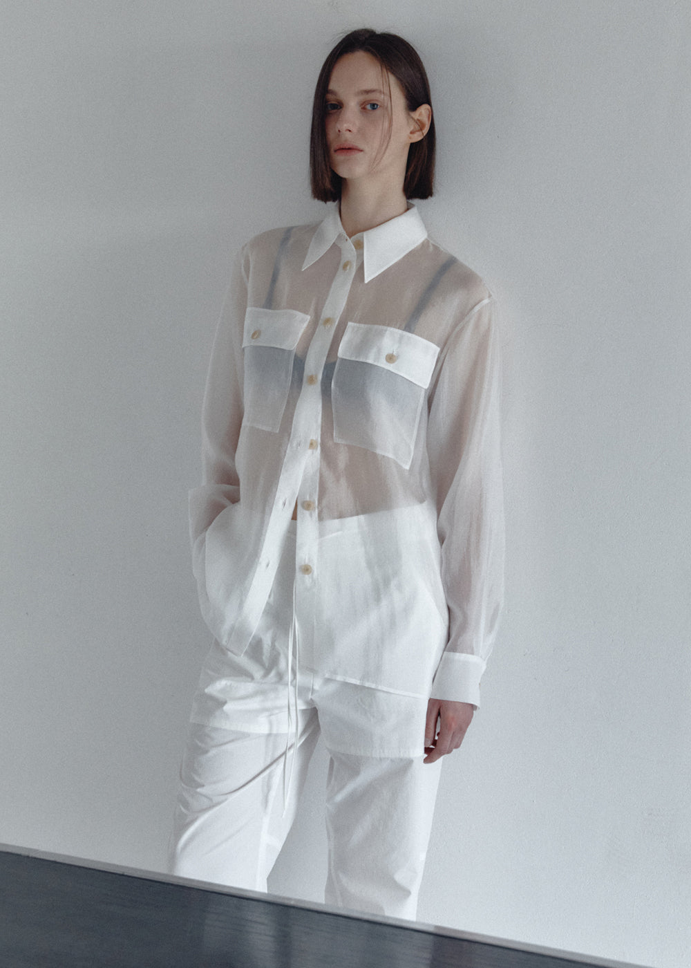 SHEER POCKET BLOUSE_WHITE