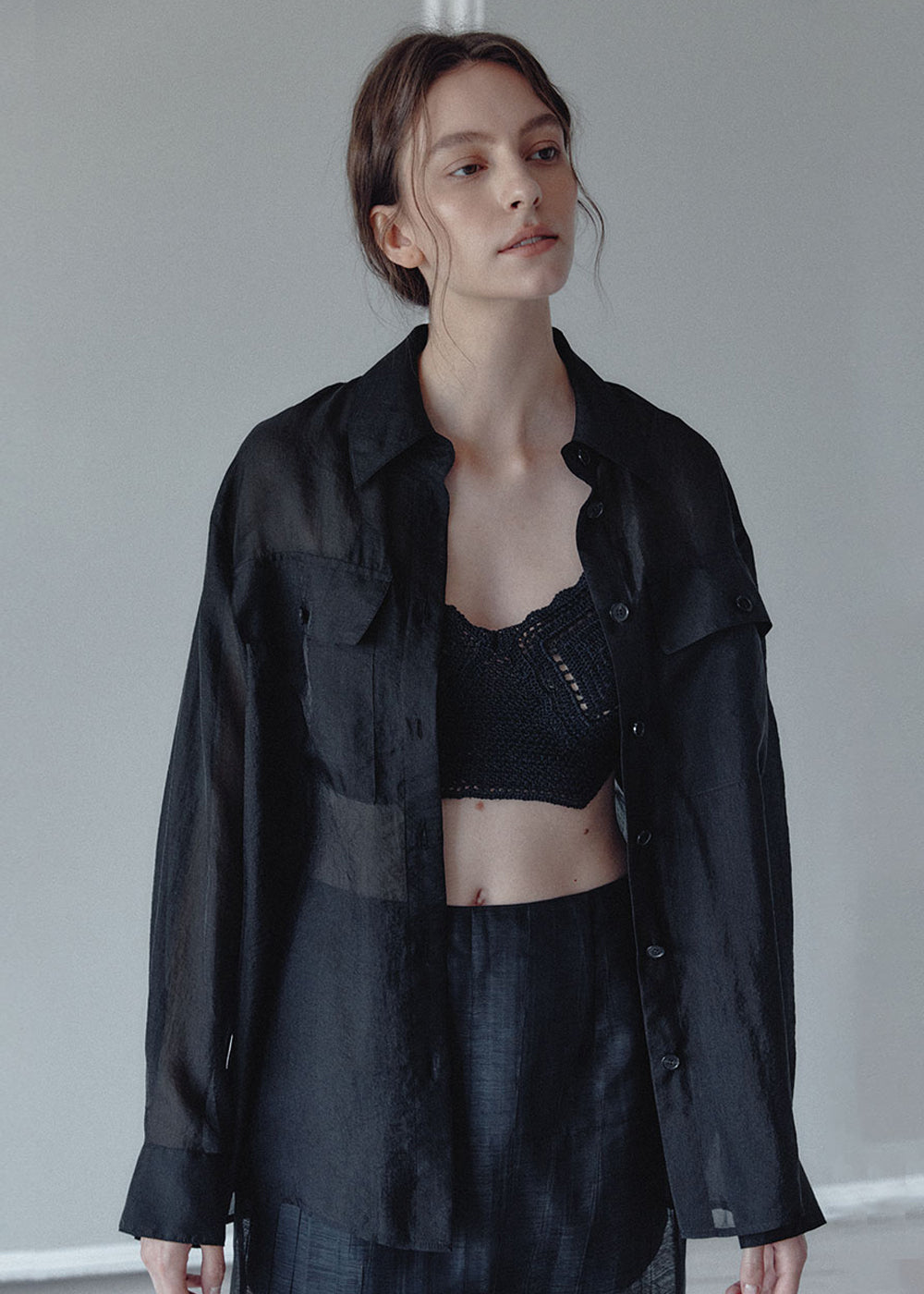 SHEER POCKET BLOUSE_BLACK