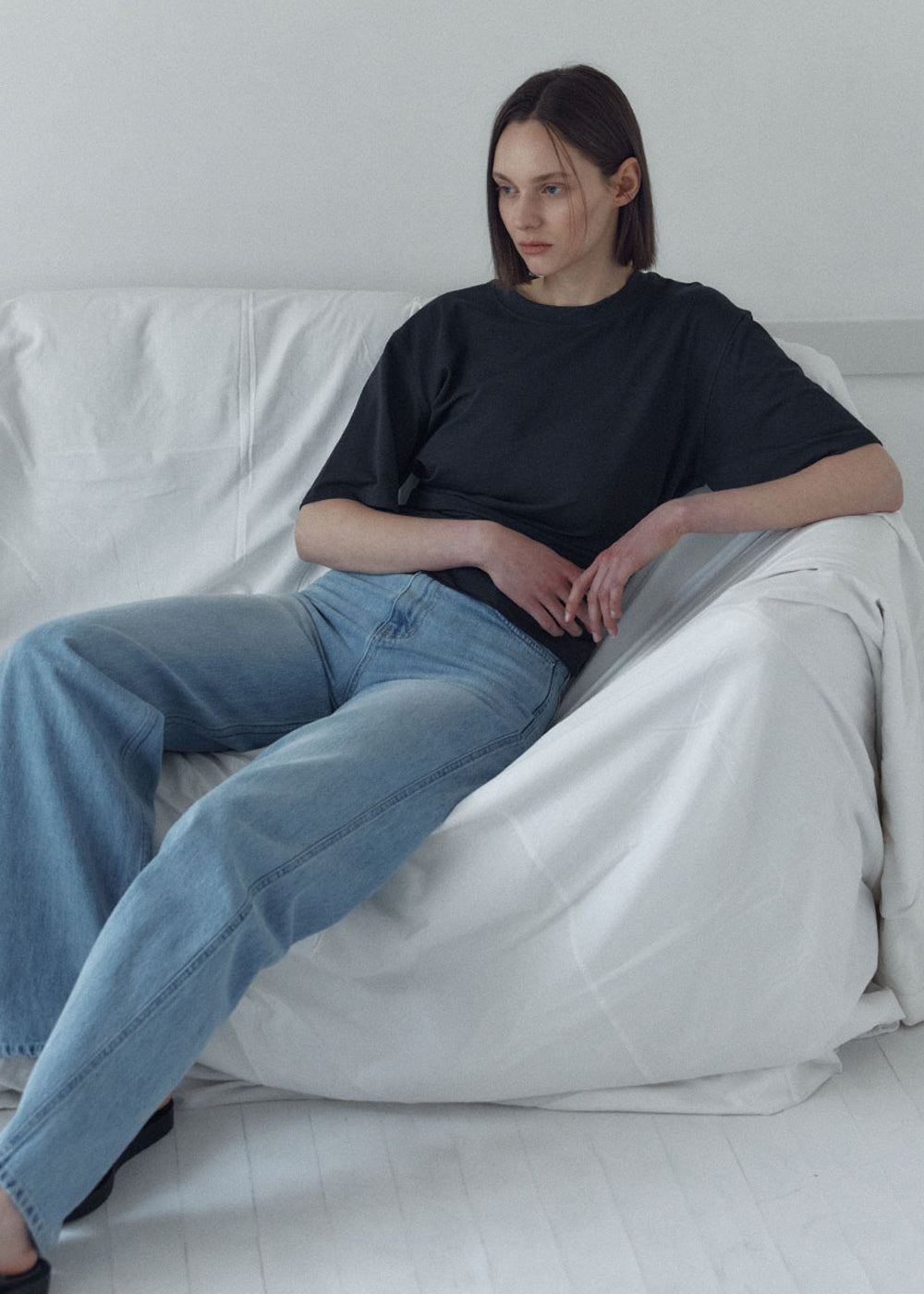 SIDE TUCKED JERSEY TOP_ASH BLACK